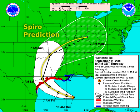 Hurricane Ike map with spiro prediction